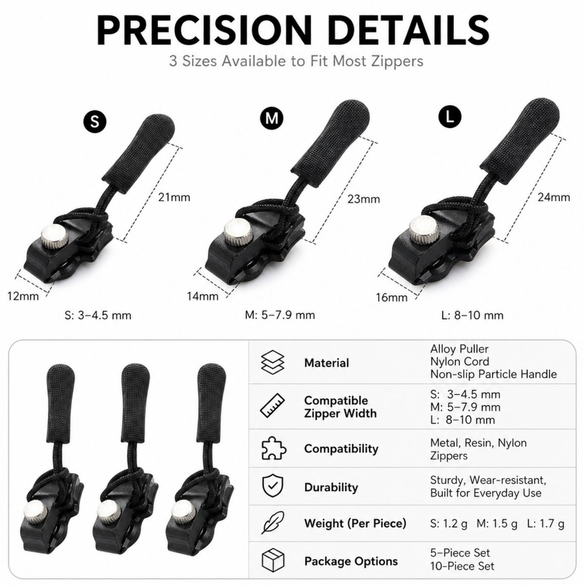 Zipper Slider 5Pcs 🧰 | Instant No-Sew Zipper Repair Replacement