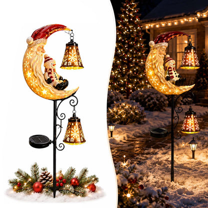 Solar Christmas Moon Snowman Lamp Post Decoration LED Stake Light