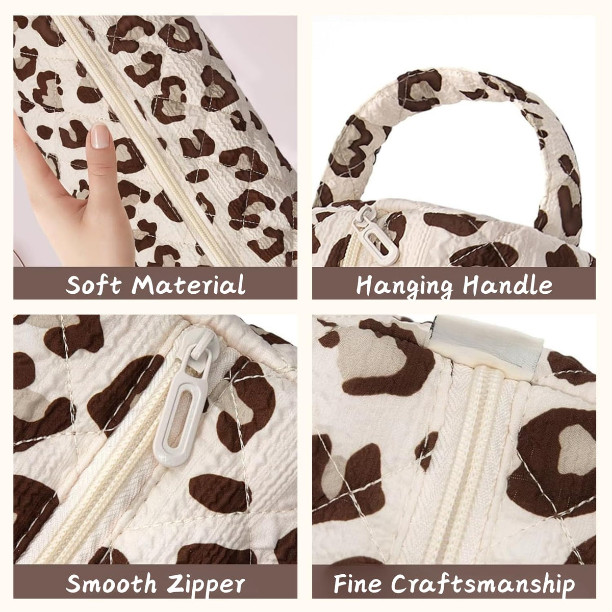 Quilted Multi-Purpose Bag, Portable Zipper Makeup Pouch with Handle 🧺