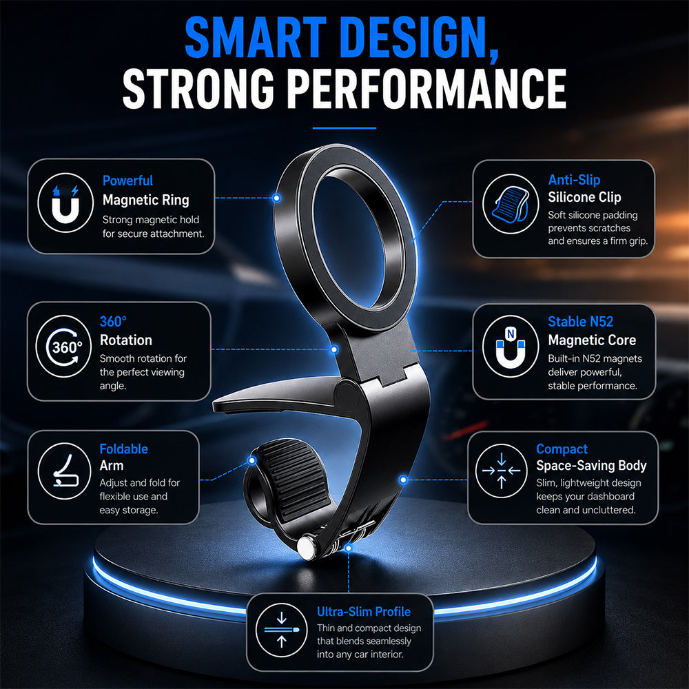 360° Adjustable Magnetic Folding Car Phone Mount