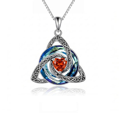 Birthstone Celtic Knot Necklace, Trinity Knot Crystal Pendant