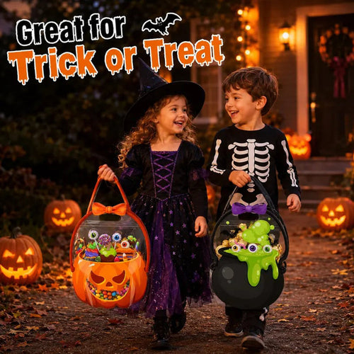 20-Pack Pumpkin Halloween Treat Bags – Resealable Clear Favor Bags with Handles