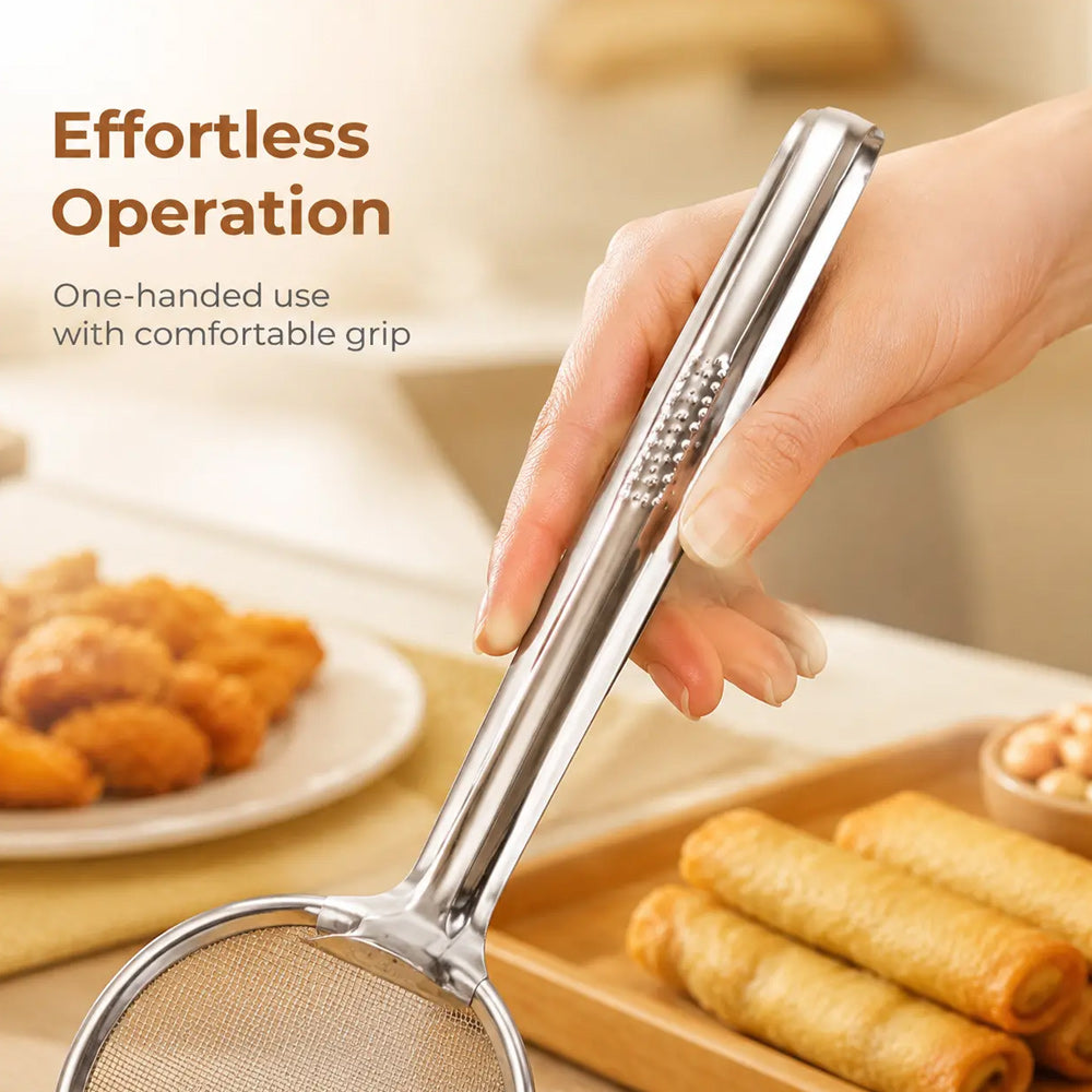 2-in-1 Stainless Steel Oil Frying Strainer Tongs