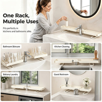 No-Drill Folding Bathroom Sink Storage Rack – Faucet-Mounted Organizer for Cosmetics & Toiletries