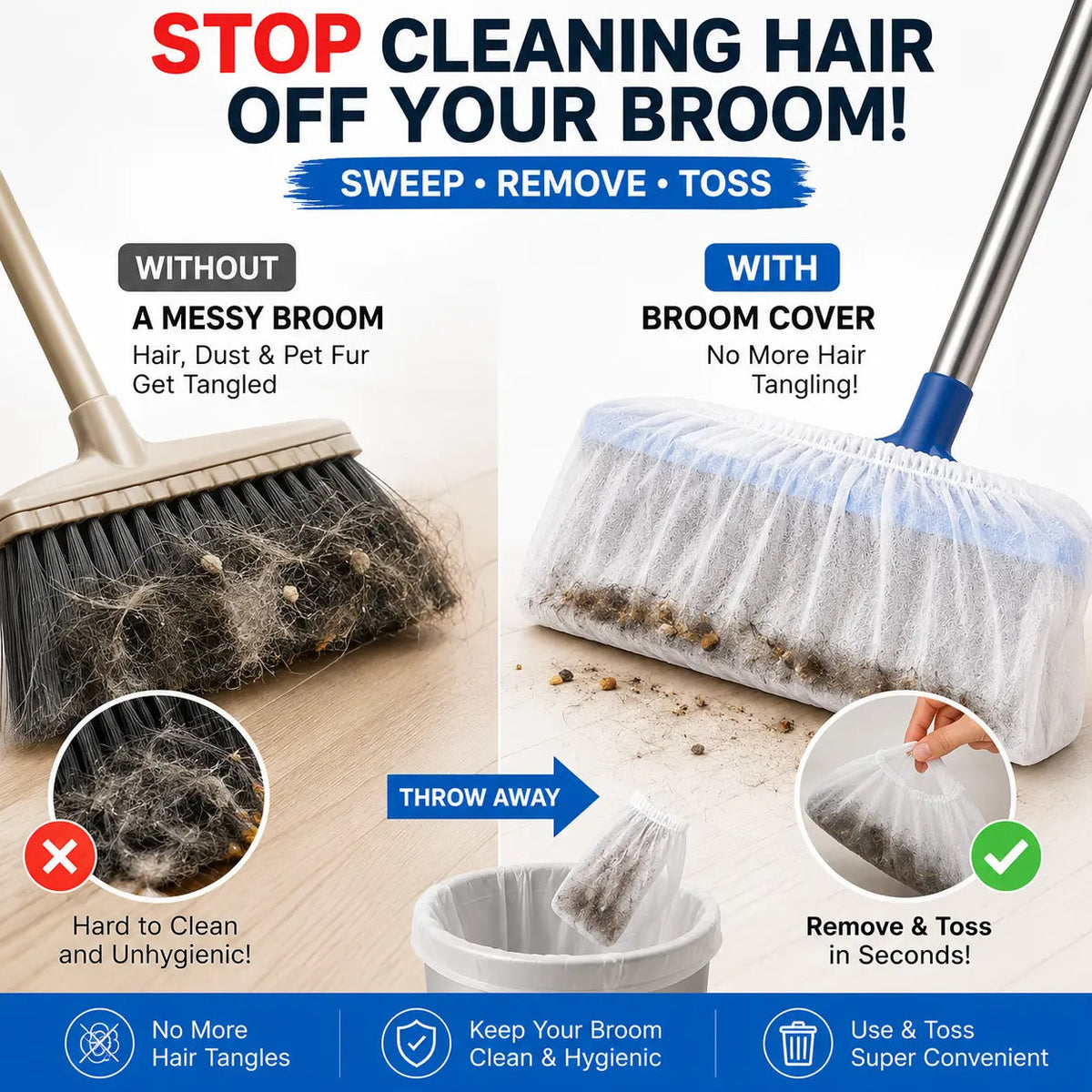 🧹Disposable Broom Dust Covers, Non-Woven Dust Catcher for Standard Brooms,50 Covers