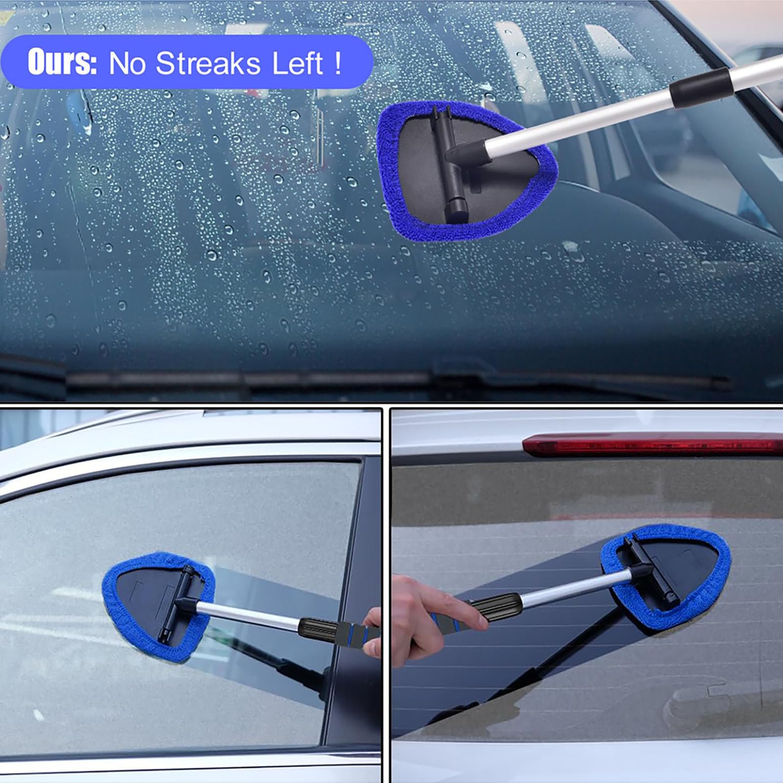 Microfiber cleaning tool demonstrated on different vehicle windows
