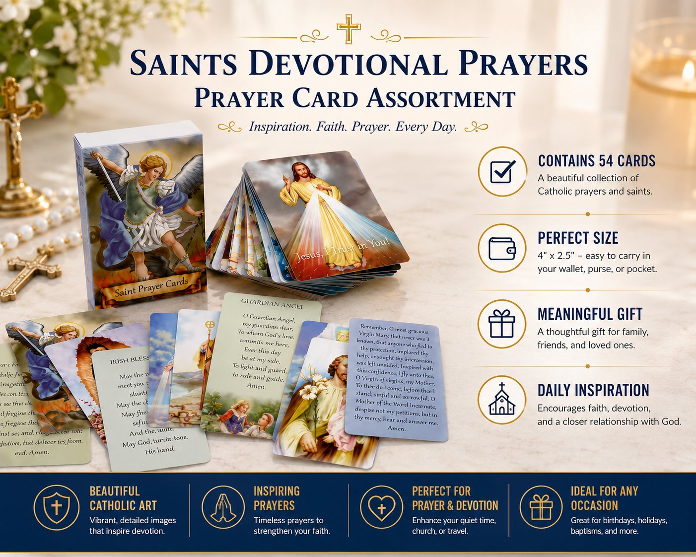 Catholic Faux Leather Holy Card Holder – Pocket Prayer Card Organizer with Snap Closure