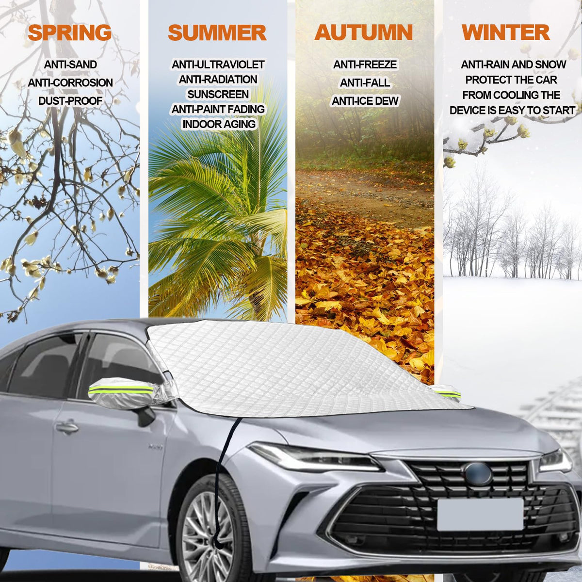 ❄️🚗Magnetic Foldable Windshield Ice Snow Cover with Side Mirror Sleeves & Hooks