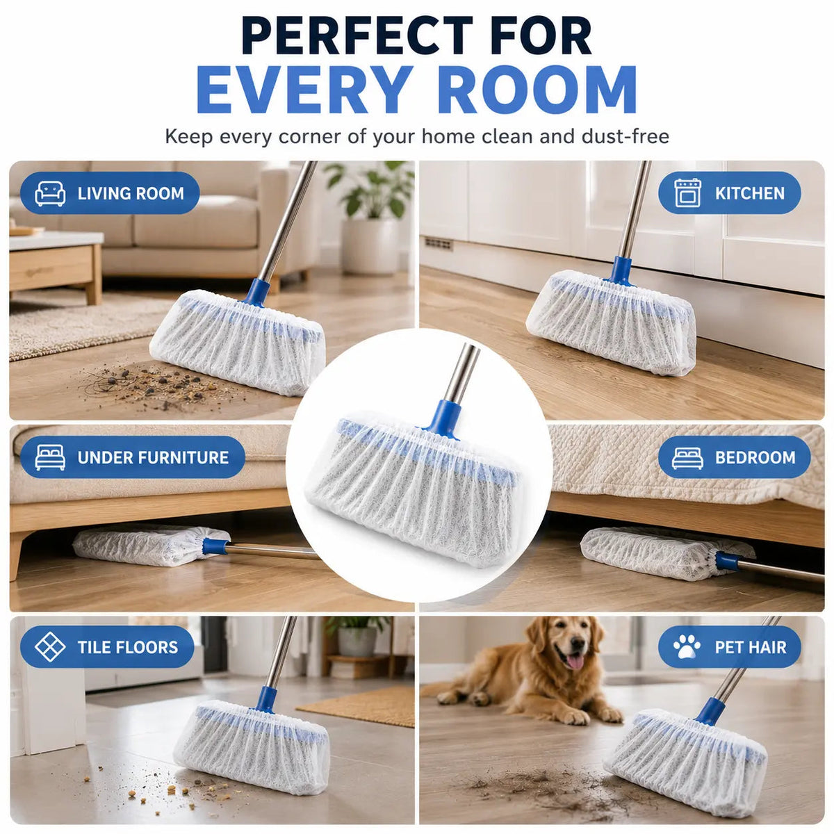 🧹Disposable Broom Dust Covers, Non-Woven Dust Catcher for Standard Brooms,50 Covers