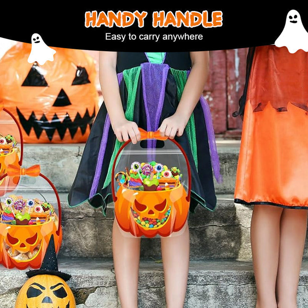 20-Pack Pumpkin Halloween Treat Bags – Resealable Clear Favor Bags with Handles