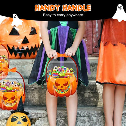 20-Pack Pumpkin Halloween Treat Bags – Resealable Clear Favor Bags with Handles