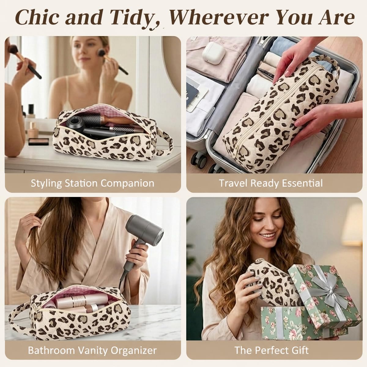 Quilted Multi-Purpose Bag, Portable Zipper Makeup Pouch with Handle 🧺