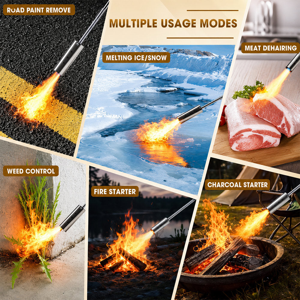 Adjustable Flame Propane Weed Torch with Non-Slip Wooden Handle