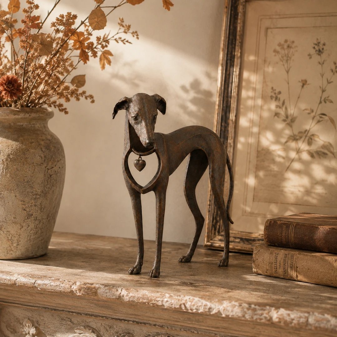 ✨Heritage Heart Sighthound Sculpture – Vintage Iron Dog Accent