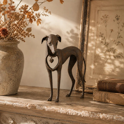 ✨Heritage Heart Sighthound Sculpture – Vintage Iron Dog Accent
