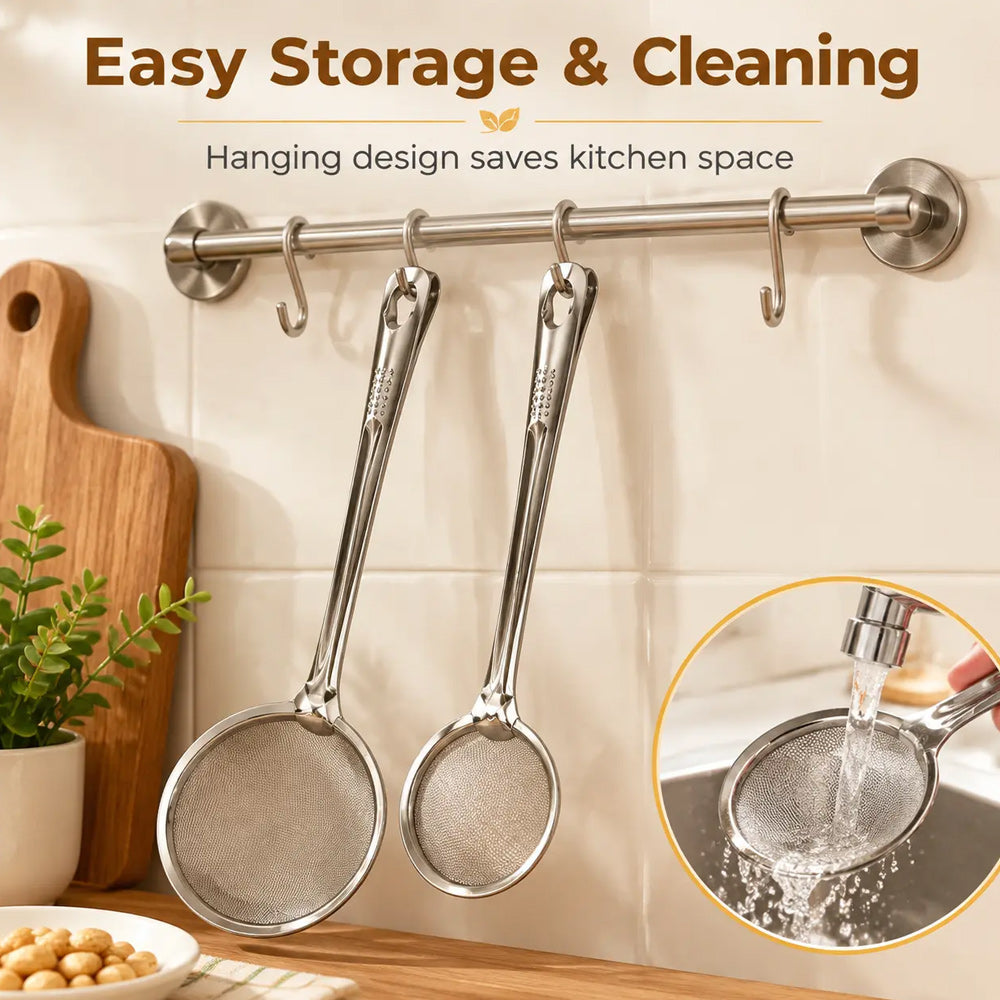 2-in-1 Stainless Steel Oil Frying Strainer Tongs