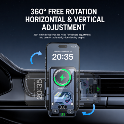 2026 New Cooling Wireless Fast Charging Car Phone Mount With Temp Display