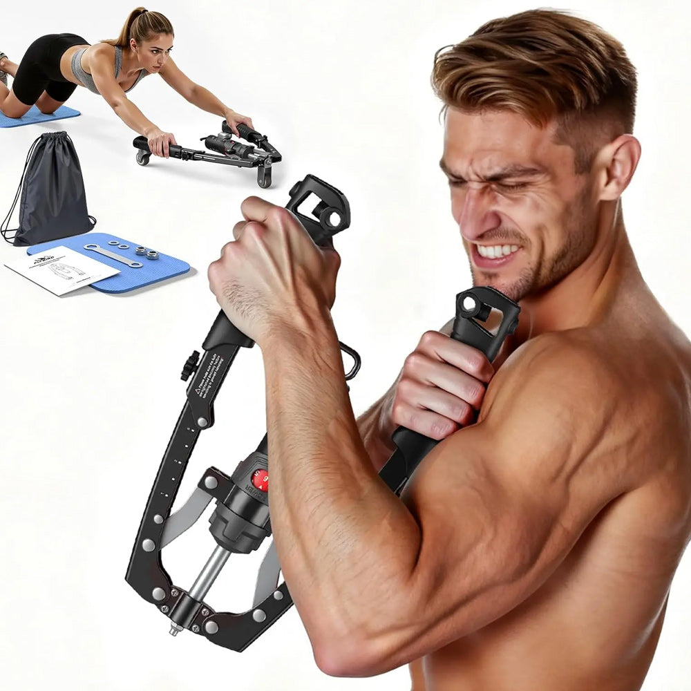 CT1 Hydraulic Chest & Arm Trainer, Adjustable 22‑440lbs Home Gym Equipment, with Ab Roller, Pad & Bag