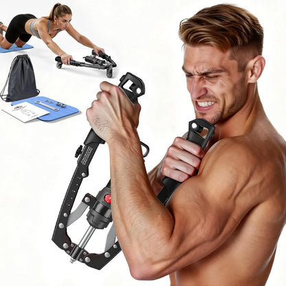CT1 Hydraulic Chest & Arm Trainer, Adjustable 22‑440lbs Home Gym Equipment, with Ab Roller, Pad & Bag