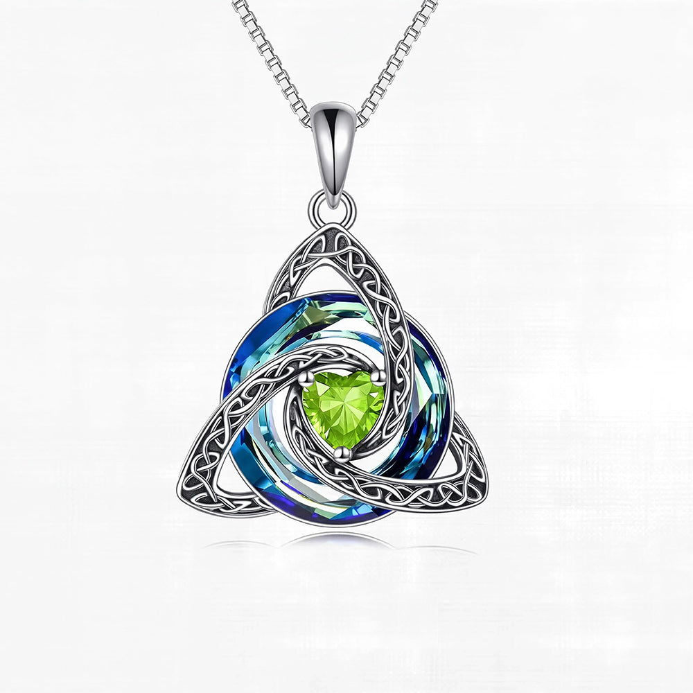 Birthstone Celtic Knot Necklace, Trinity Knot Crystal Pendant