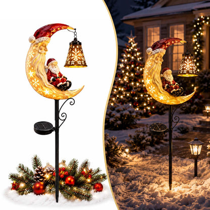 Solar Christmas Moon Snowman Lamp Post Decoration LED Stake Light