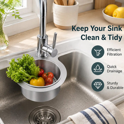 🧺 Stainless Steel Sink Drain Basket – Hanging Kitchen Organizer