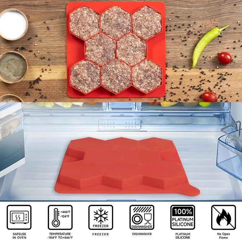 🍔 8-In-1 Silicone Burger Patty Maker, Non-Stick Mold, Dishwasher Safe