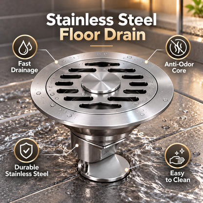 🚿✨ Stainless Steel Floor Drain – Anti-Odor & Fast Drainage Shower Drain with Removable Core