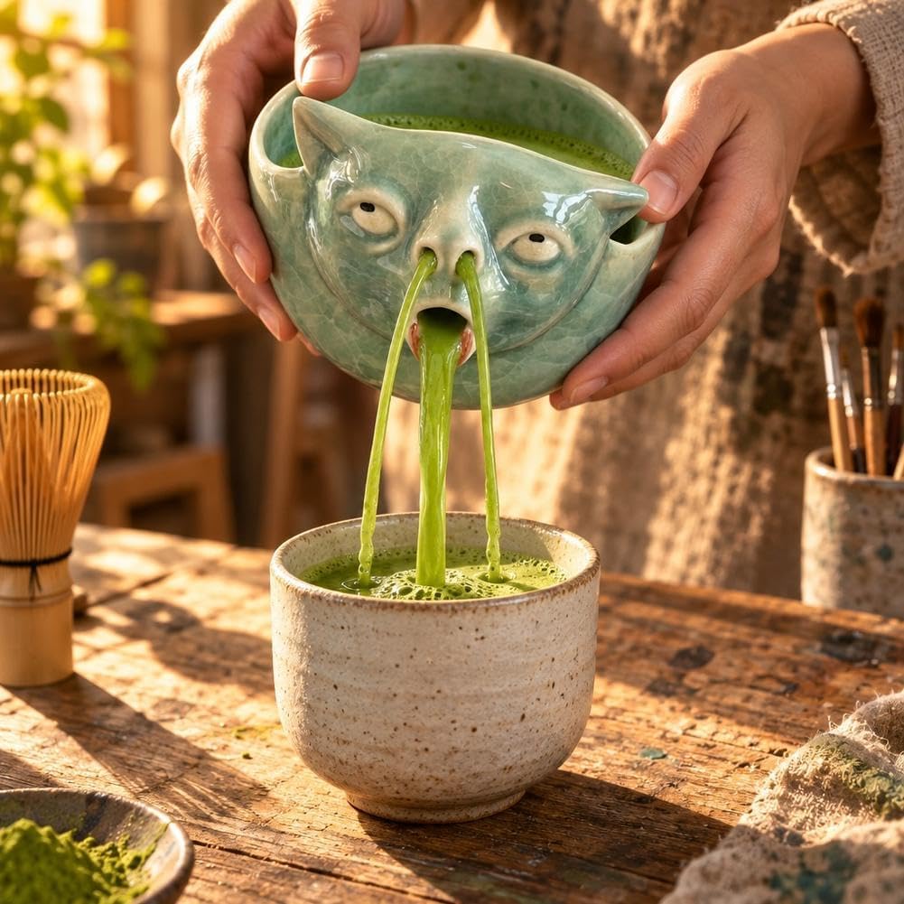 🤮Funny Puking Cat Matcha Bowl