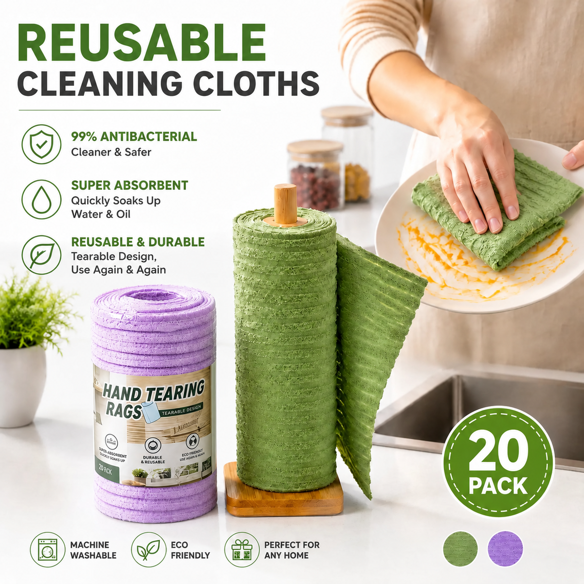 🧽Tearable Reusable Cleaning Cloth Roll – Washable Absorbent Towels for Kitchen & Home