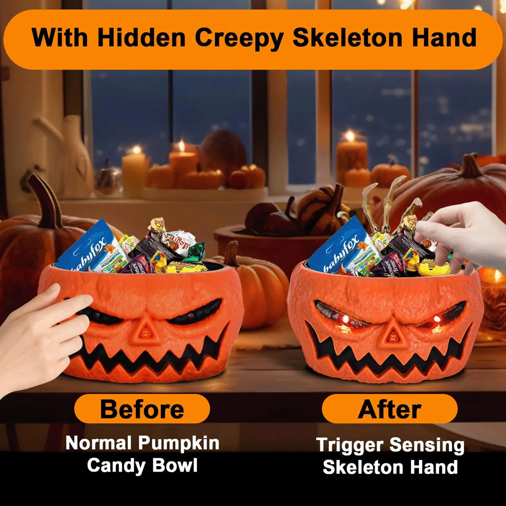 Halloween Skeleton Hand Candy Bowl with Motion Sensor and Button Control