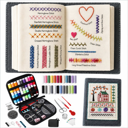 🧵 All-in-One Embroidery Stitch Book & 87-Piece Sewing Kit ✨