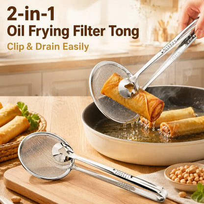 2-in-1 Stainless Steel Oil Frying Strainer Tongs