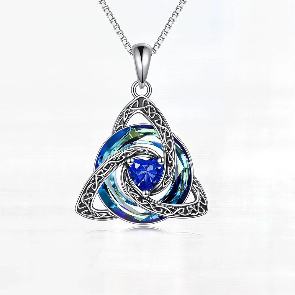Birthstone Celtic Knot Necklace, Trinity Knot Crystal Pendant