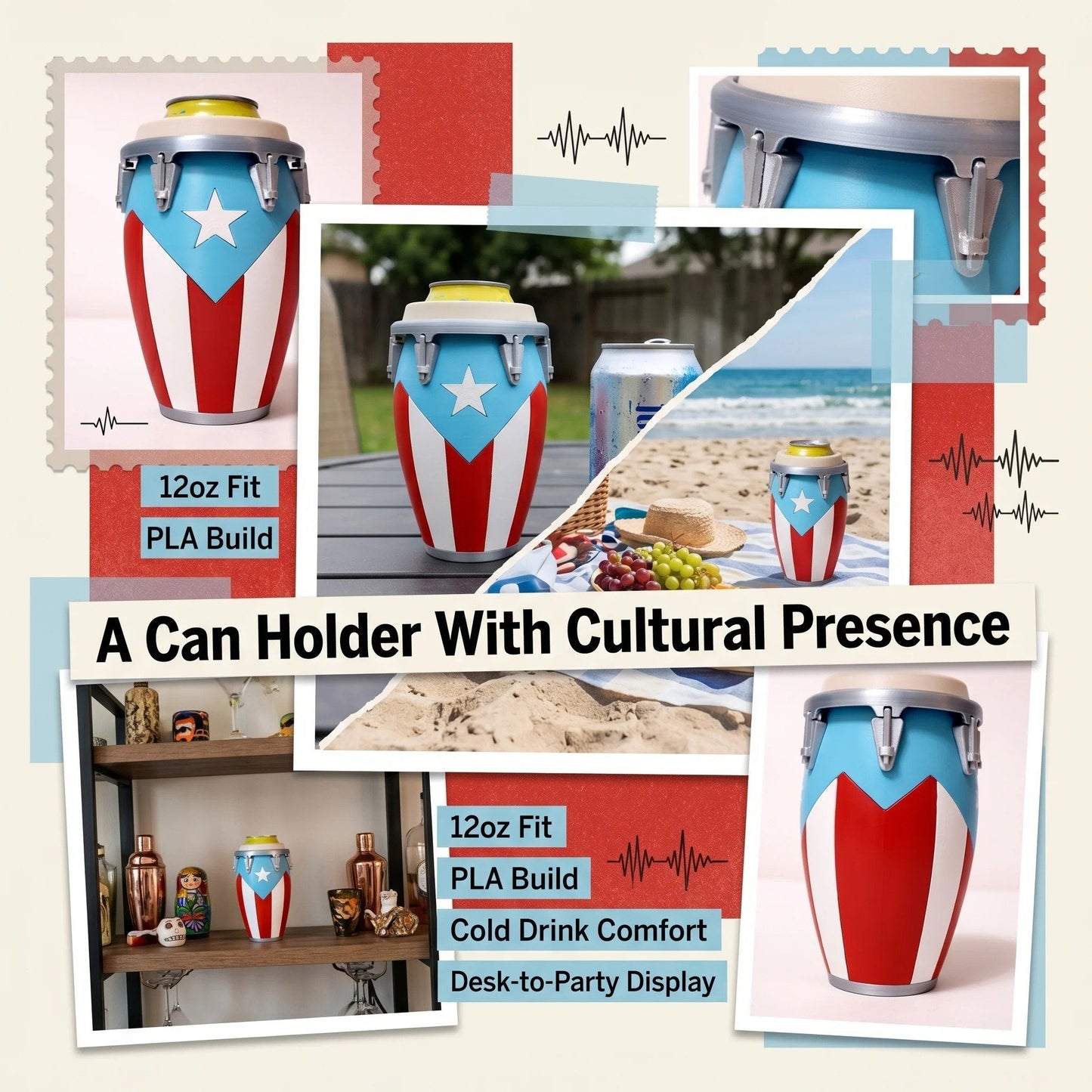 Conga-Style Can Holder: Celebrate Caribbean Pride Sip by Sip