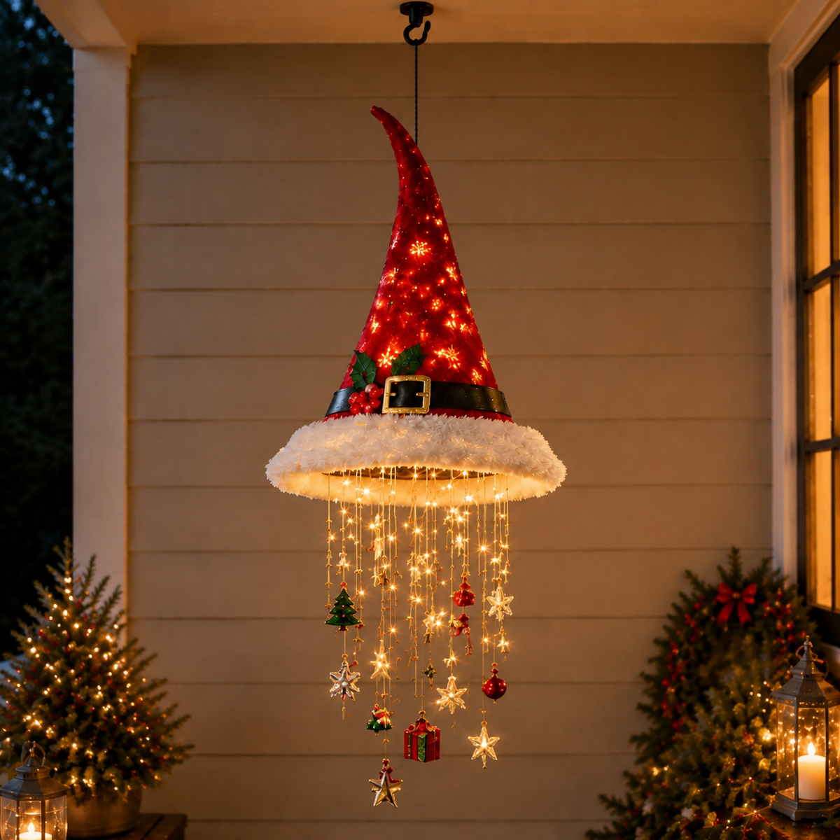 🎅 Lighted Santa Hat Hanging Chandelier 🎄 | 5 Styles Warm LED Christmas String Light