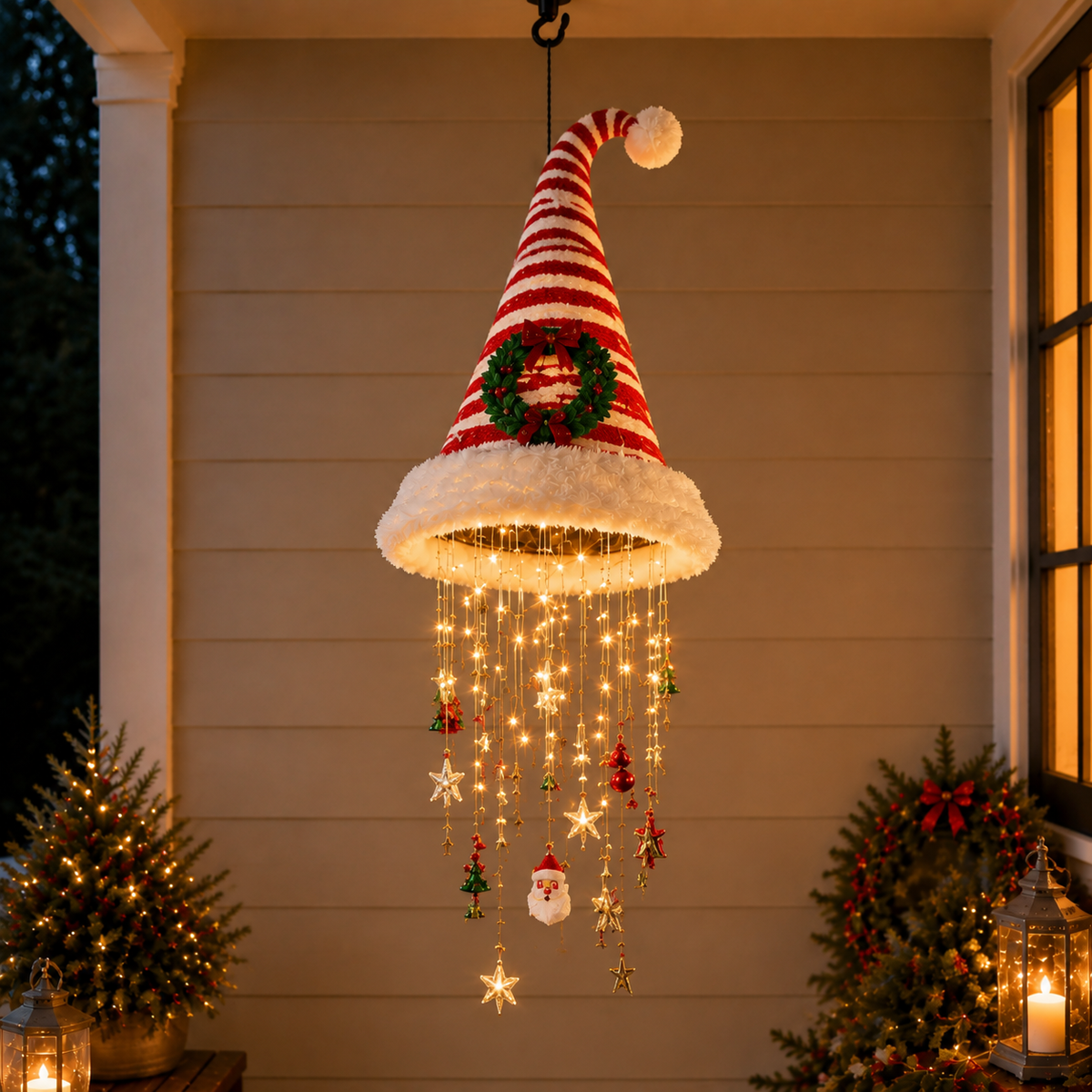🎅 Lighted Santa Hat Hanging Chandelier 🎄 | 5 Styles Warm LED Christmas String Light
