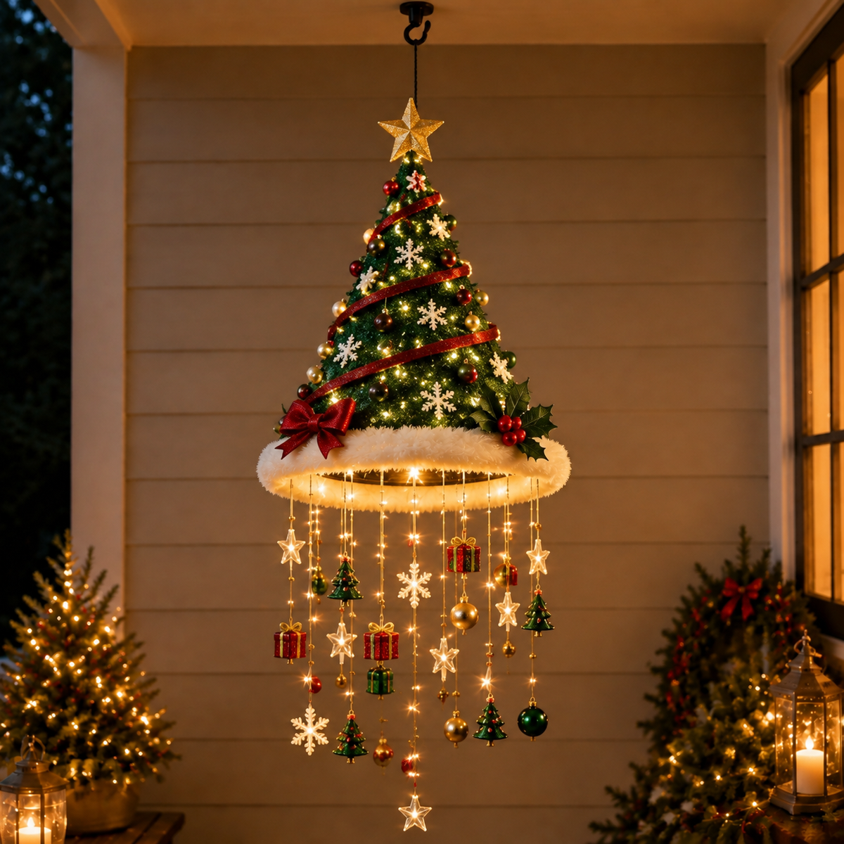 🎅 Lighted Santa Hat Hanging Chandelier 🎄 | 5 Styles Warm LED Christmas String Light
