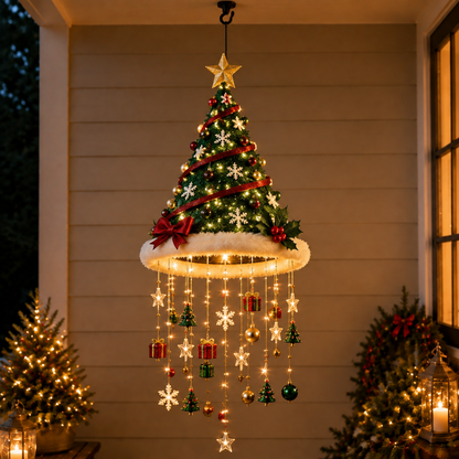 🎅 Lighted Santa Hat Hanging Chandelier 🎄 | 5 Styles Warm LED Christmas String Light