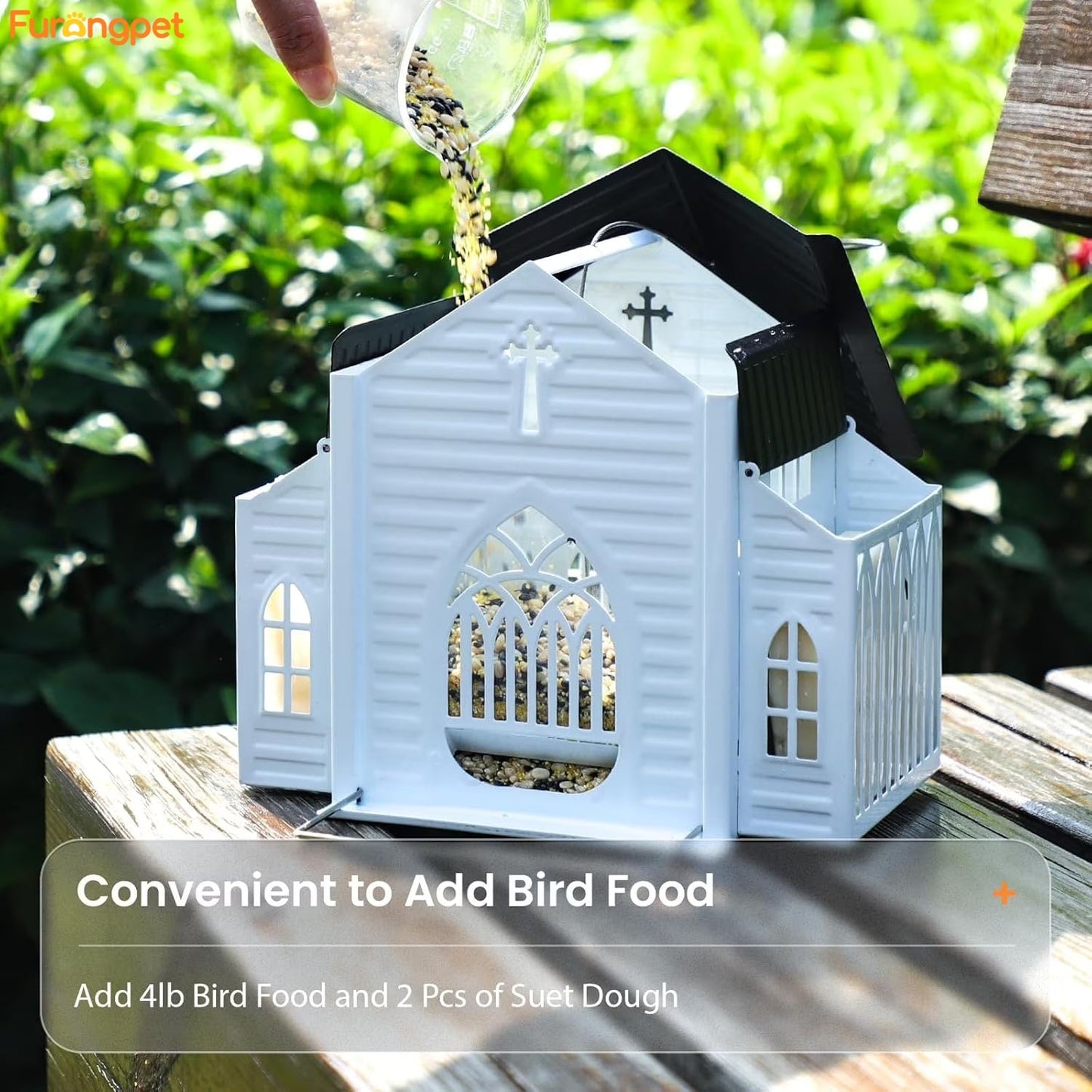 Church-Shaped Metal Bird Feeder with Solar Light
