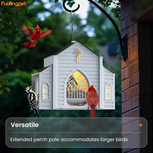 Church-Shaped Metal Bird Feeder with Solar Light