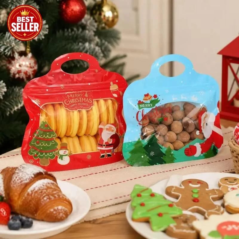 🎄Santa & Snowman Self-Seal Christmas Treat Bags, Food Safe for Cookies & Small Gifts