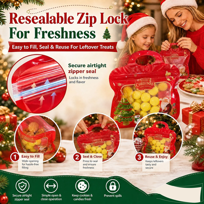🎄Santa & Snowman Self-Seal Christmas Treat Bags, Food Safe for Cookies & Small Gifts