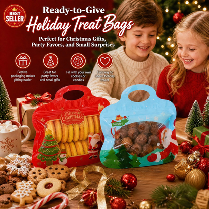 🎄Santa & Snowman Self-Seal Christmas Treat Bags, Food Safe for Cookies & Small Gifts