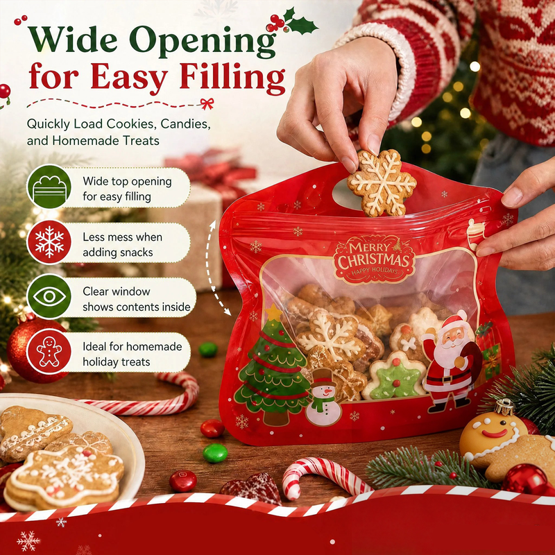 🎄Santa & Snowman Self-Seal Christmas Treat Bags, Food Safe for Cookies & Small Gifts