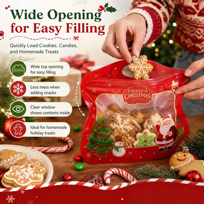 🎄Santa & Snowman Self-Seal Christmas Treat Bags, Food Safe for Cookies & Small Gifts
