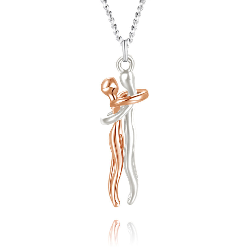 Couple hugging necklace