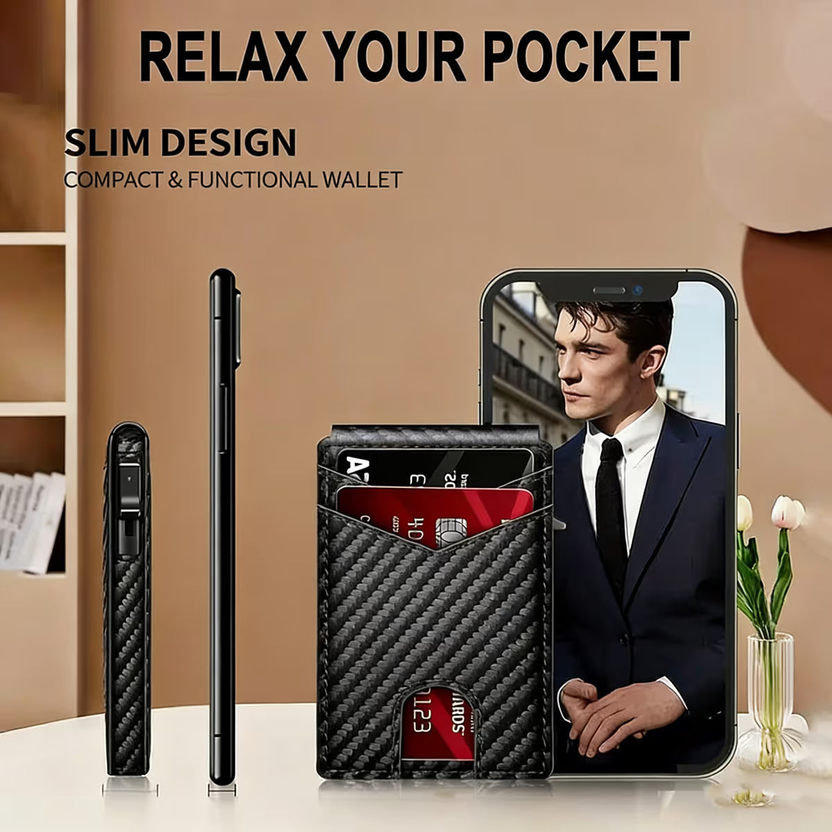 Front Pocket Men Aluminum Leather RFID Wallet | Pop Up Card & Cash Slots