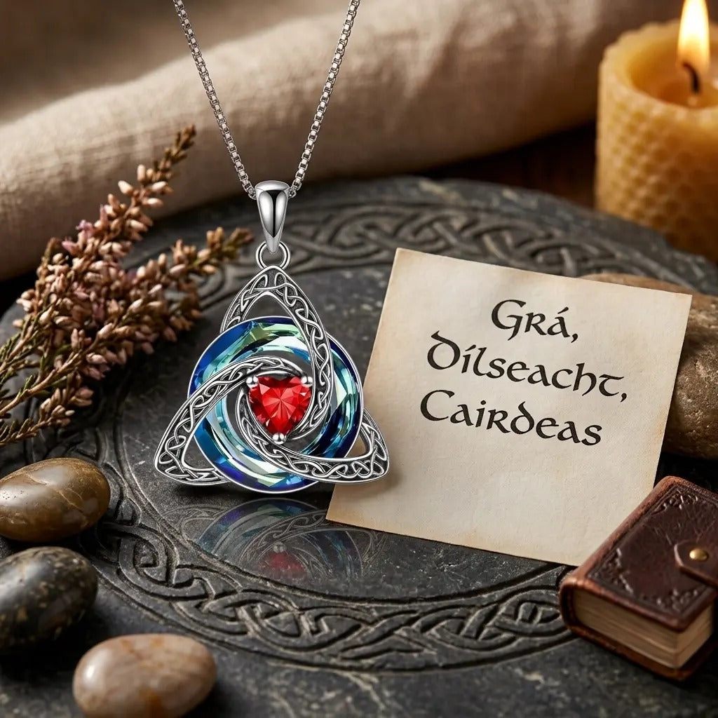 Birthstone Celtic Knot Necklace, Trinity Knot Crystal Pendant