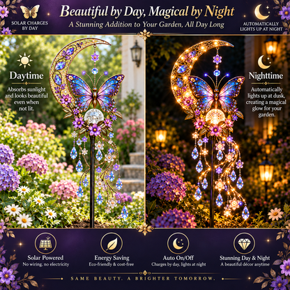 🦋Solar Butterfly Moon Crystal Cascade Garden Stake Light🌺